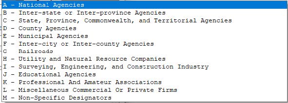 NGS Agency categories drop-down menu